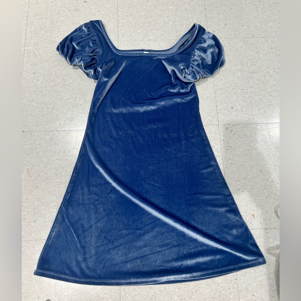 Grey Blue Baby Doll Velvet Dress
